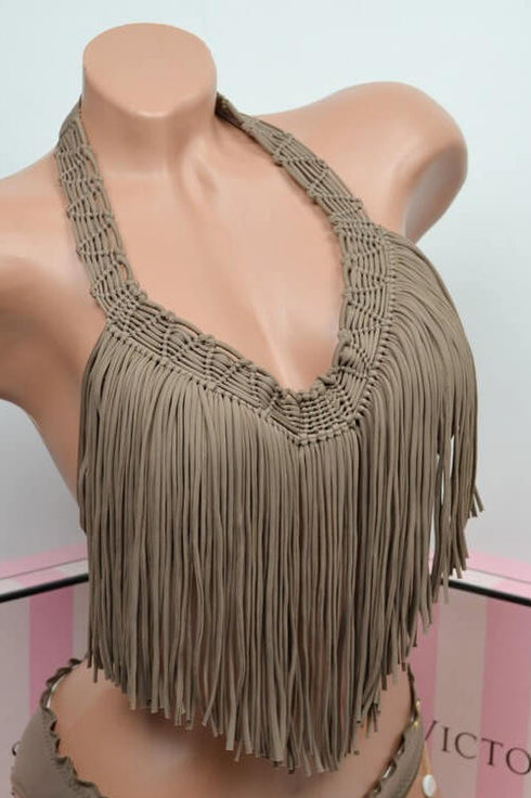 Luli Fama Heart Of A Hippie Weave Fringed Underwire Top